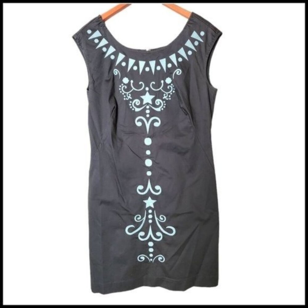 Cynthia Rowley Dress Gray with Blue Embroidery size 10 Sleeveless